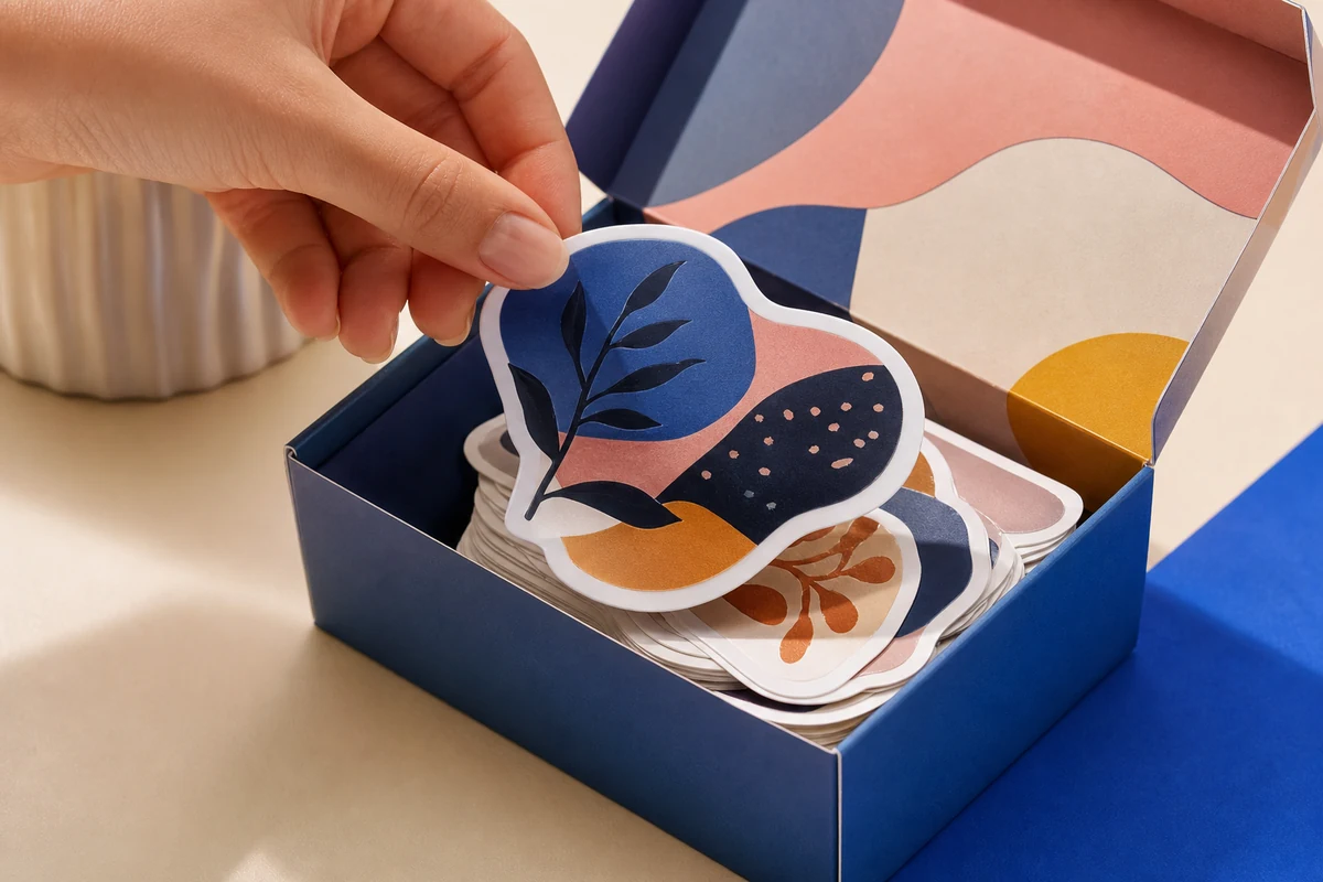 Premium die-cut stickers presented in a studio print box